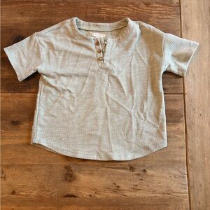 Kids Short-Sleeve Ribbed Henley Top - Sage Green
